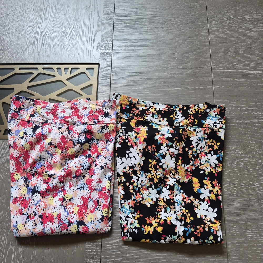Zac & Rachel Floral Capri Leggings - Pink Multi & Black Multi Lot Of 2 - Picture 8 of 9